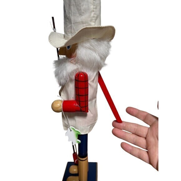 Wooden Christmas Nutcracker, 15", MALE FISHERMAN WITH FISHING ROD‎ & FISH, P&T - Picture 8 of 9